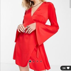 ASOS red satin wrap dress